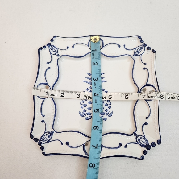 Neuwirth Pineapple square plate platter blue white perforated edge detail heart - Picture 9 of 9